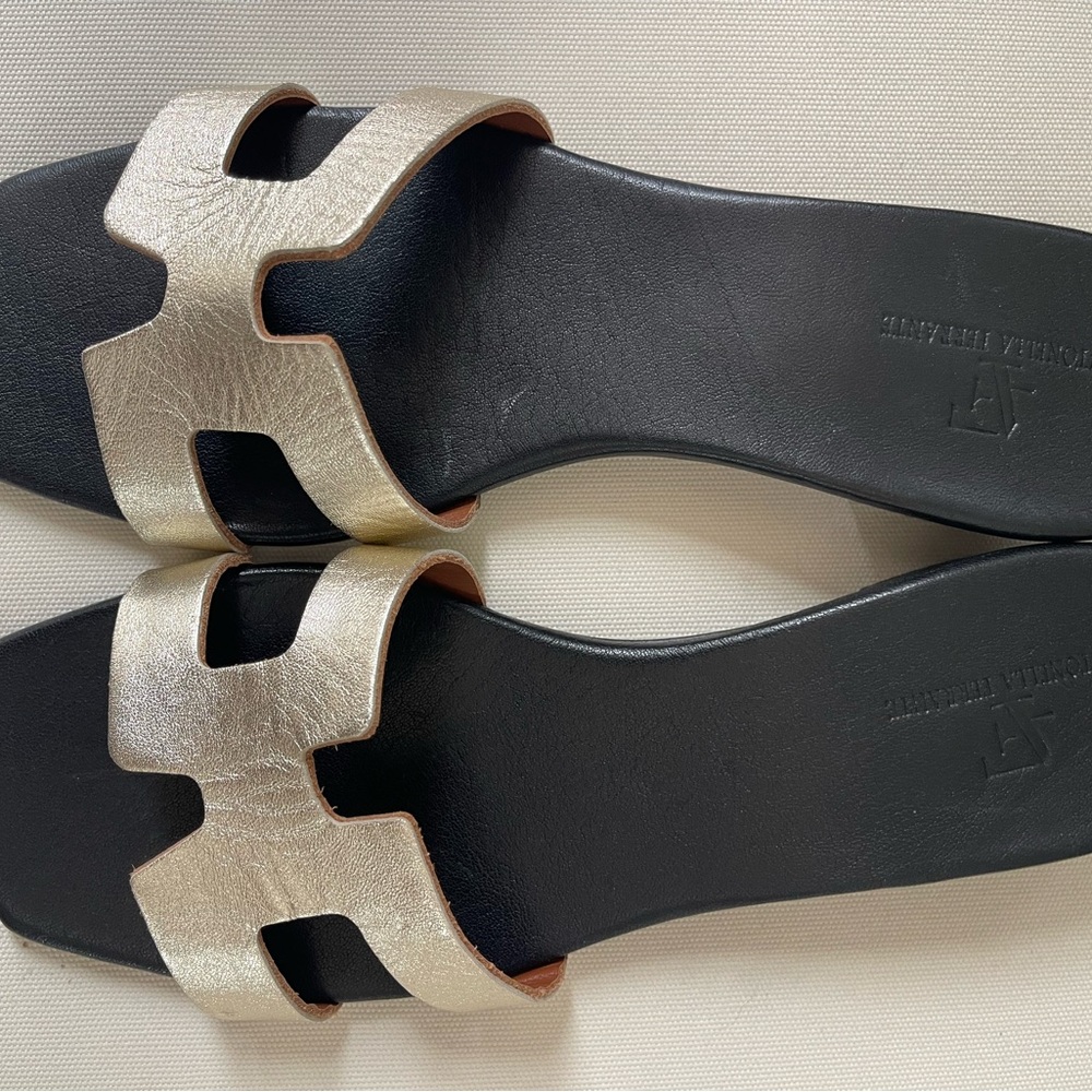 Antonella Ferrante Black Gold Women's Sandals Slides Made in Italy US 11